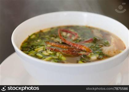 chinese style soup ,Steamed pork spare ribs and vegetable , hot and spicy