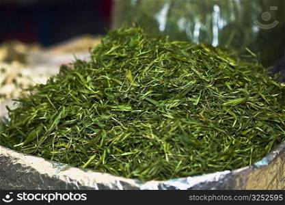 Chinese tea leaves at a market stall, Tai&acute;an, Shandong Province, China