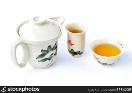 Chinese tea set on a white background