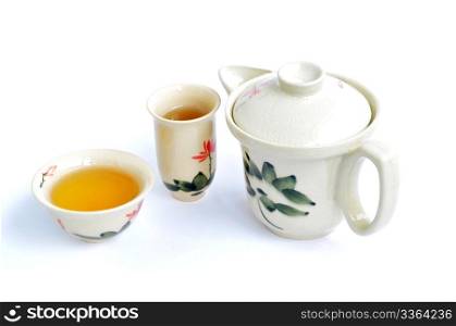 Chinese tea set on a white background