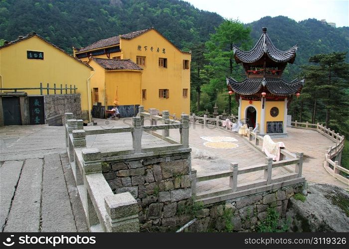 Chinese temple and pagoda in Jiuhua Shan, China