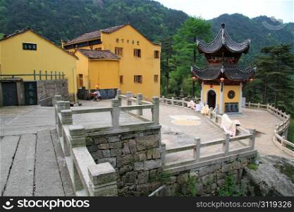 Chinese temple and pagoda in Jiuhua Shan, China