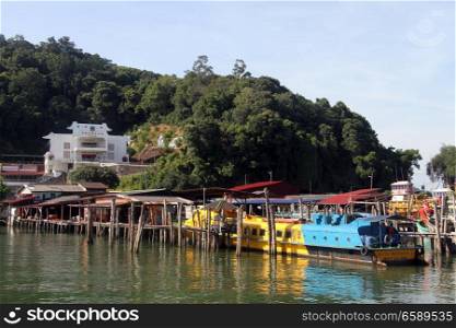 Chinese temple and pier on the island Pangkor, Malaysia