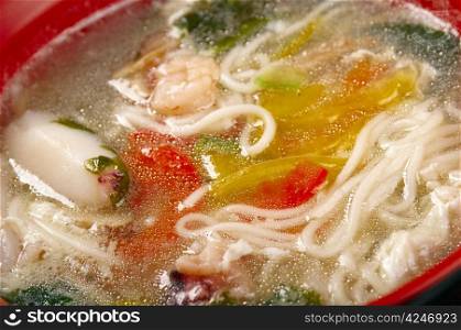 chinese traditional seafood noodle soup