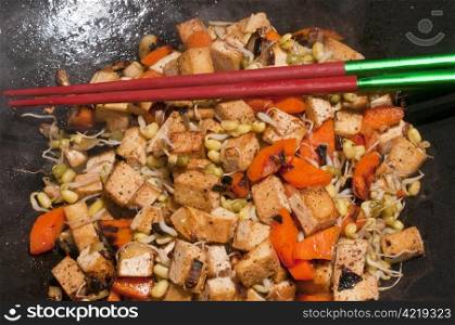 chinese wok with carrots,tofu,soybean sprouts