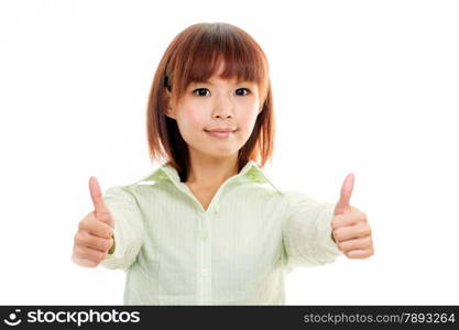 Chinese woman giving thumbs up sign