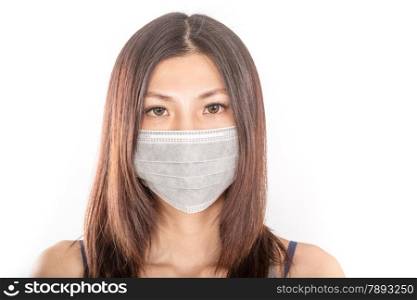Chinese woman wearing surgical mask looking at camera
