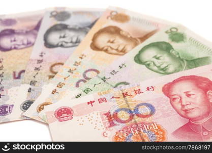 Chinese yuan banknotes isolated on white background