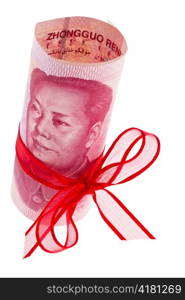 chinese yuan banknotes with a red bow