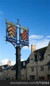 Chipping Campden?s town sign, Gloucestershire, England.