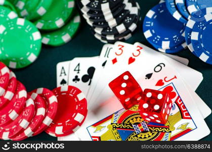 Chips and cards on casino table