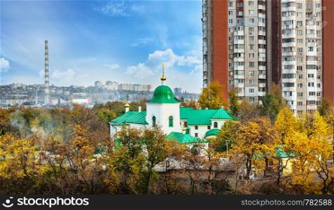 Chisinau, Moldova 21 July 2019: Autumn panorama of Chisinau city high-rise buildings construction. Chisinau capital of the Republic of Moldova