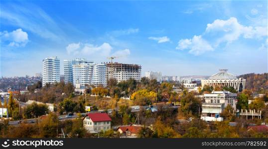 Chisinau, Moldova 24 June 2019: Autumn panorama of Chisinau city high-rise buildings construction, view of the city circus. Chisinau capital of the Republic of Moldova