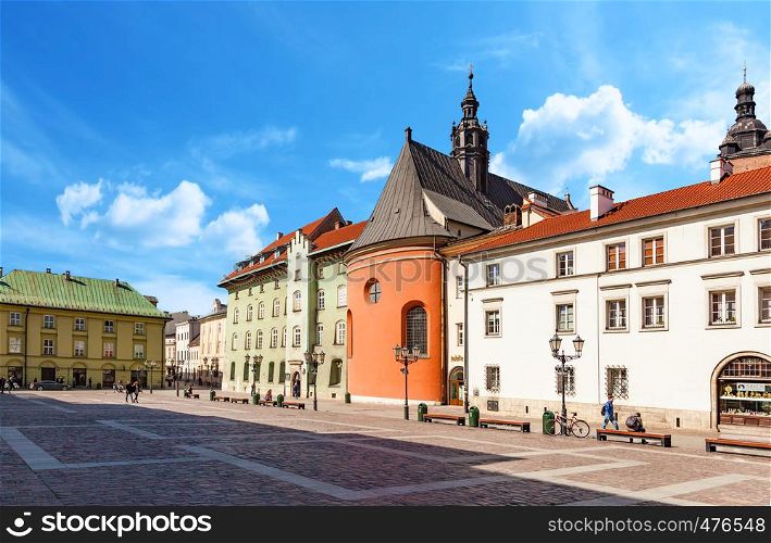 CHISINAU, MOLDOVA - APRIL 19, 2019: The Little Market Square, Krakow, Poland. Krakow - Poland?s historic center, a city with ancient architecture