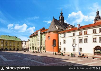 CHISINAU, MOLDOVA - APRIL 19, 2019: The Little Market Square, Krakow, Poland. Krakow - Poland?s historic center, a city with ancient architecture