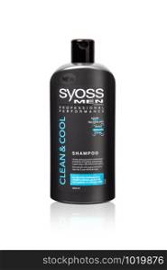 Chisinau, Moldova October 10, 2019: Syoss professional shampoo for hair product photo for advertising. Syoss brand owner is German company Henkel.