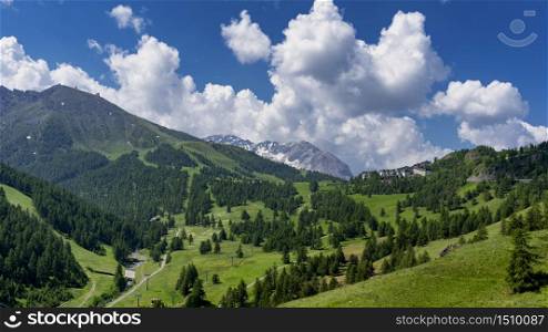 Chisone valley: mountiain landscape along the road to Sestriere, Turin, Piedmont, Italy, at summer