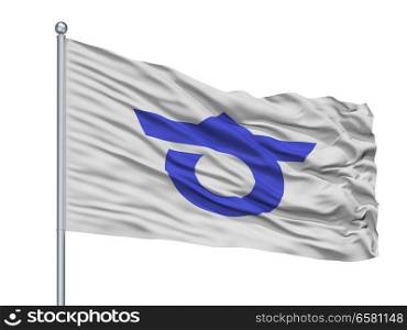 Chita City Flag On Flagpole, Country Japan, Aichi Prefecture, Isolated On White Background. Chita City Flag On Flagpole, Japan, Aichi Prefecture, Isolated On White Background