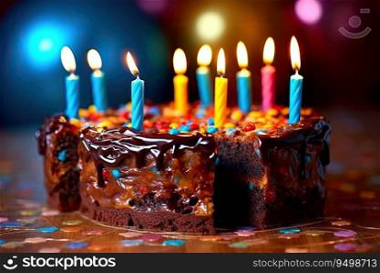 Chocholate Dripping Happy Birthday Cake, Generative AI