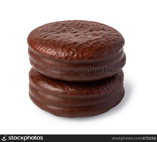Choco pie chocolate biscuits isolated on white.. Choco pie chocolate
