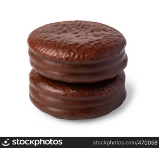 Choco pie chocolate biscuits isolated on white.. Choco pie chocolate