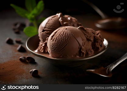 Chocoalate ice cream on table. Summer frozen. Generate Ai. Chocoalate ice cream on table. Generate Ai