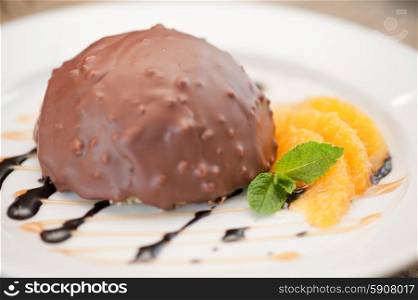 chocolate and orange croissant. chocolate and orange croissant of mousse and almond cookies