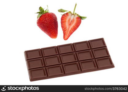 Chocolate and strawberry isolated on white background