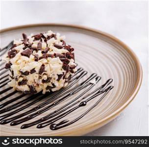 chocolate and vanilla crumb ball on plate