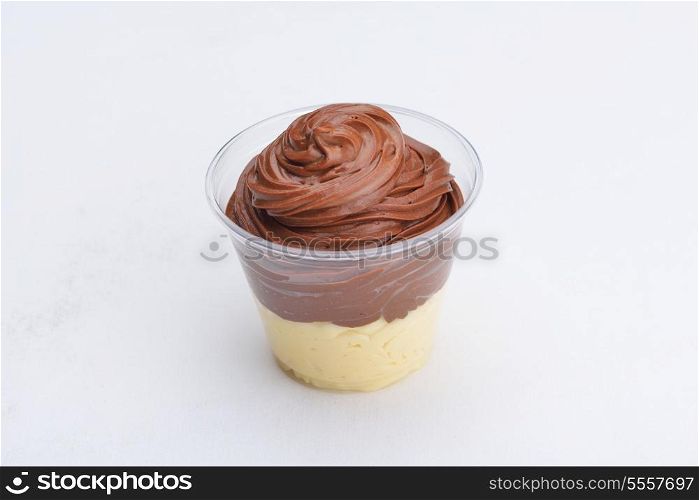 chocolate and vanilla ice cream sweet dessert closeup isolated on white background