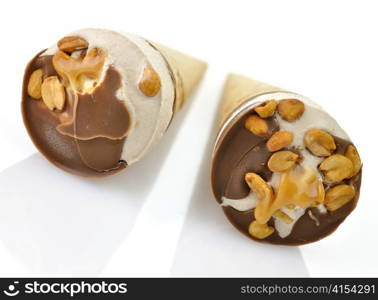 chocolate and vanilla ice cream with waffle cone