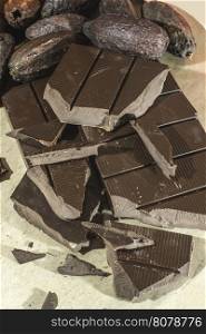 Chocolate bar crushed. Dark chocolate