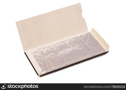 chocolate bar in foil. isolated on white.