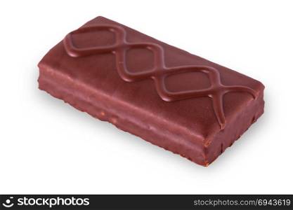 chocolate bar with biscuit & caramel on white background