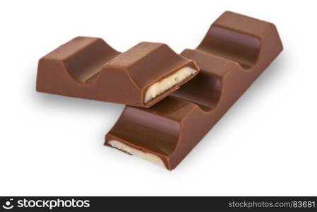Chocolate bar with cream filling on white background