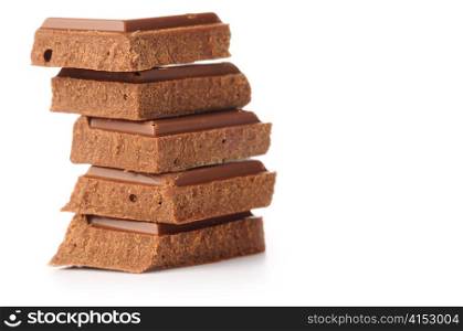 chocolate bars stacked, isolated on white