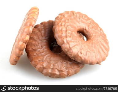 Chocolate biscuits isolated on white.