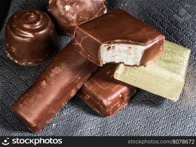 Chocolate bonbons. Close up Studio shot