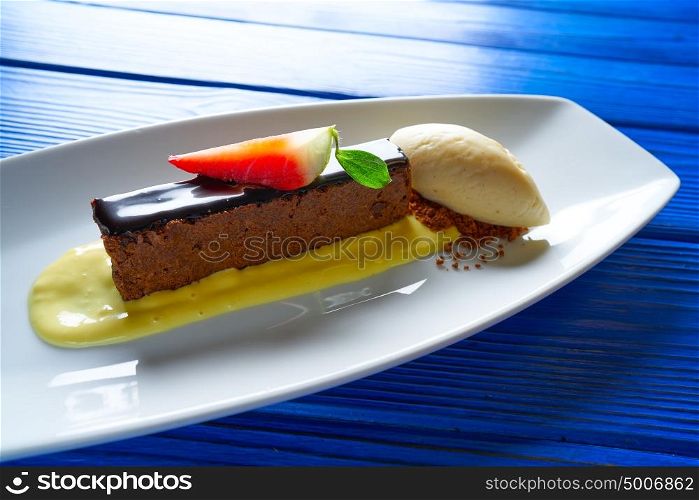 Chocolate brownie with vanilla ice-cream ice cream dessert