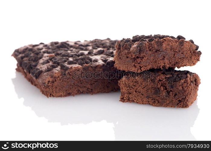 Chocolate brownies dessert on white background