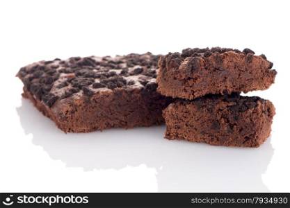 Chocolate brownies dessert on white background