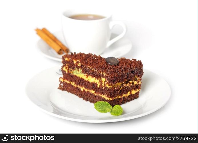 chocolate cake with a cup of coffee