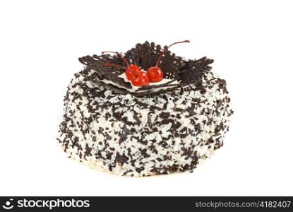 chocolate cake with berry isolated on a white