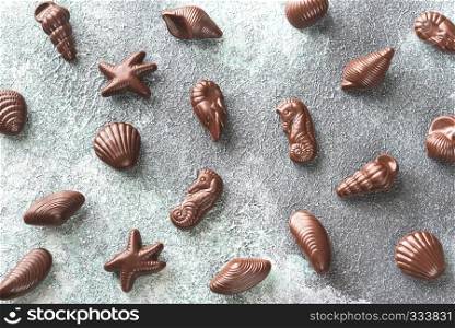 Chocolate candies in the shape of seafood