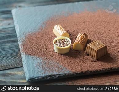 Chocolate candies with cocoa