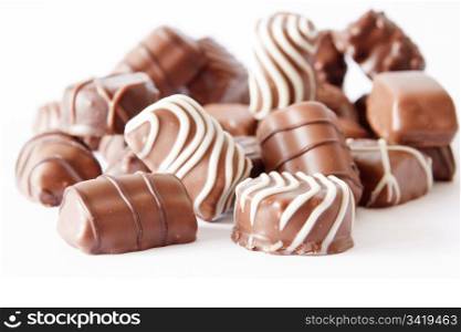 chocolate candy assorted isolated on white