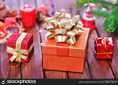 chocolate candy in box and on a table