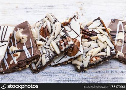 Chocolate caramel bark pieces. Assorted chocolate caramel bark pieces for sweet dessert