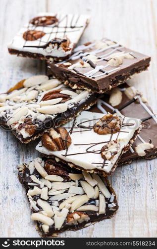 Chocolate caramel bark pieces. Assorted chocolate caramel bark pieces for sweet dessert