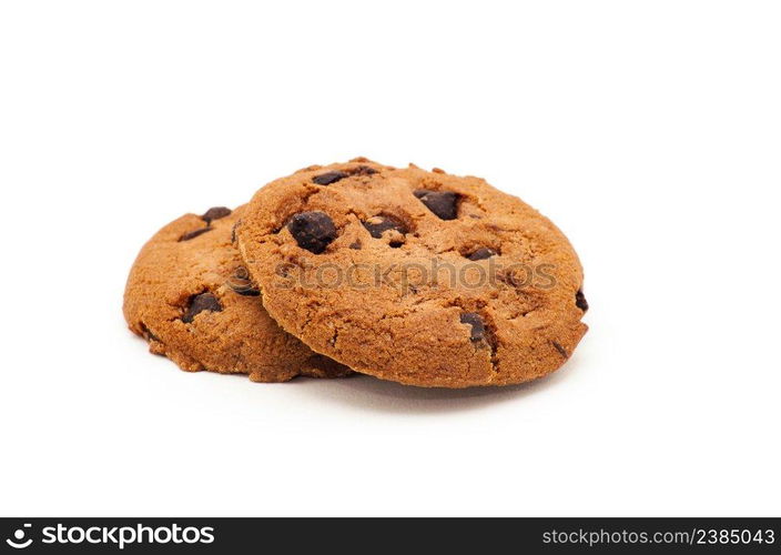 Chocolate chip cookie on white